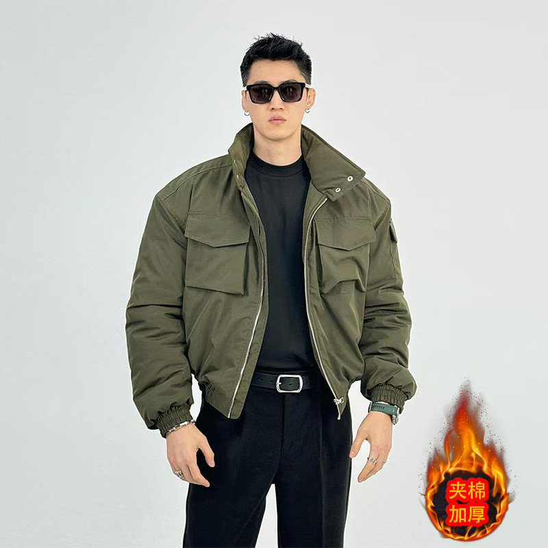 Short Hussar Jacket Cotton-padded Coat Men's Winter Bomber American-style Flying Collar Profile Tooling Cotton-padded Coat Jacket