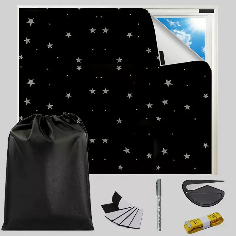 亚马逊便携式遮光窗帘星星全遮光旅行窗帘可裁剪魔术贴遮光帘diy