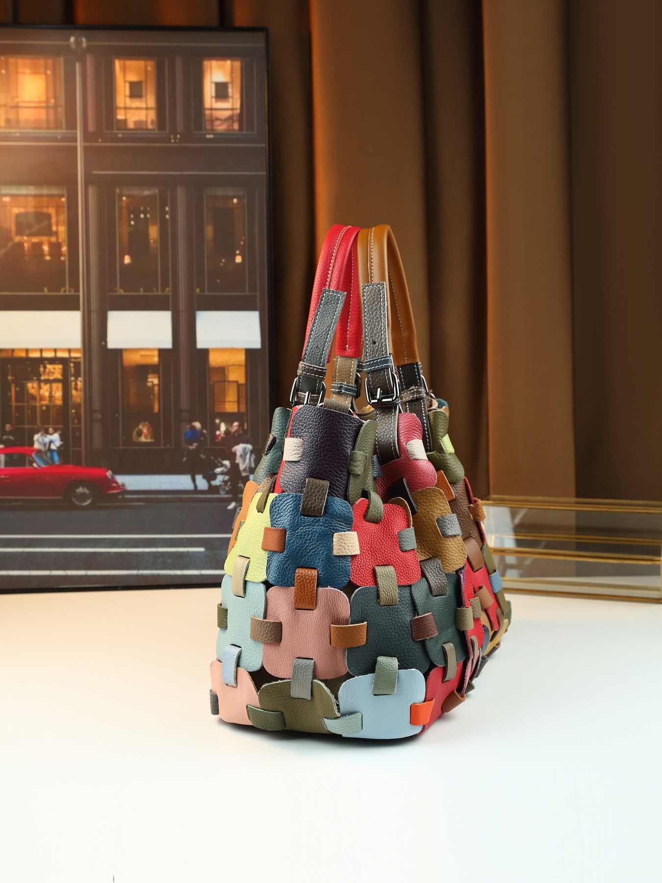 Woven Leather Patchwork Women's Handbag Large Shoulder Crossbody Bag_voghion.com