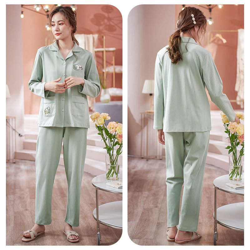 2023 nuevos pijamas de las mujeres de primavera y otoño 100% algodón pantalones de manga larga cardigan Plus tamaño Otoño e Invierno Delgado homewear