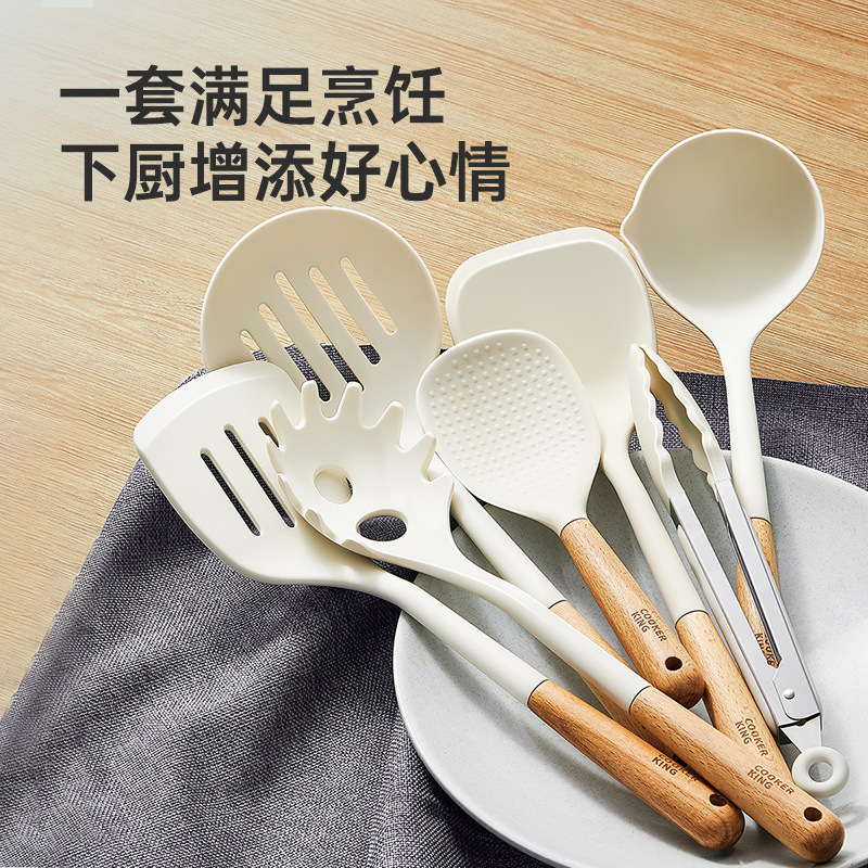 Cocina Dahuang pala de silicona resistente a altas temperaturas olla antiadherente de grado alimenticio especial para cocinar pala de silicona juego de colador de cuchara