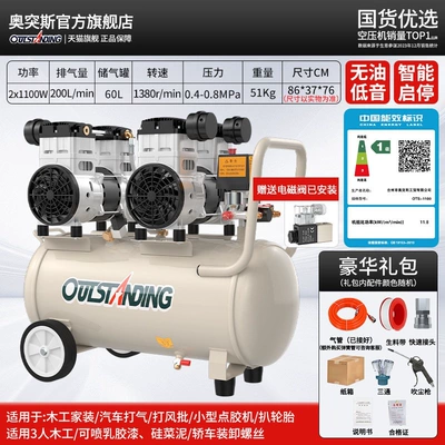 Air Compressor – pump for woodworking - energy-efficiency-220v100-models-available-level-4-quieter-operation-60l-2x1100w-with-solenoid-valve-standard-configuration-three-way-valve-package-level-1-energy-efficiency
