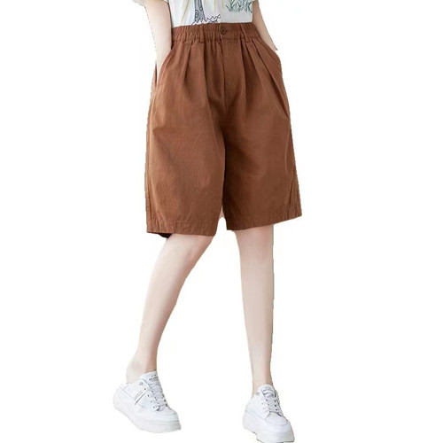 Cotton Summer Large Women's Outerwear High-Waisted Thigh-Covering Slimming Versatile Loose Five-Finger Casual Wide Leg Shorts