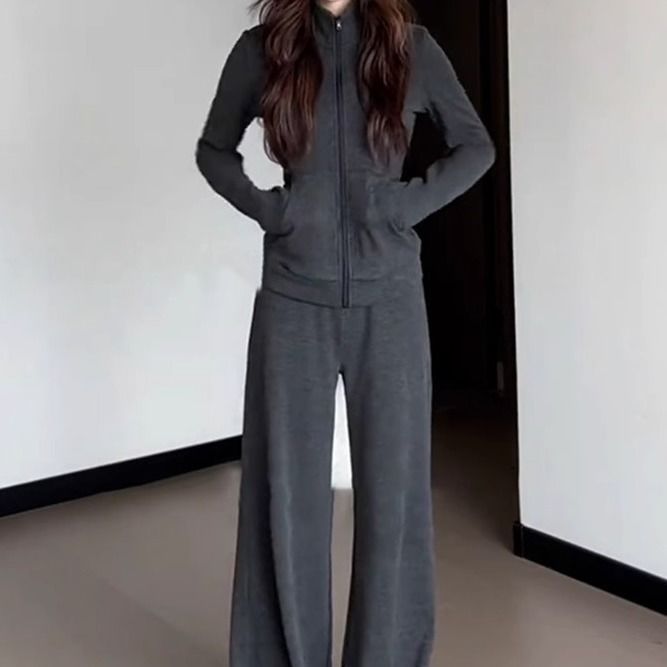 韩系高级感休闲运动服套装女秋季修身显瘦开衫卫衣时尚炸街两件套|undefined