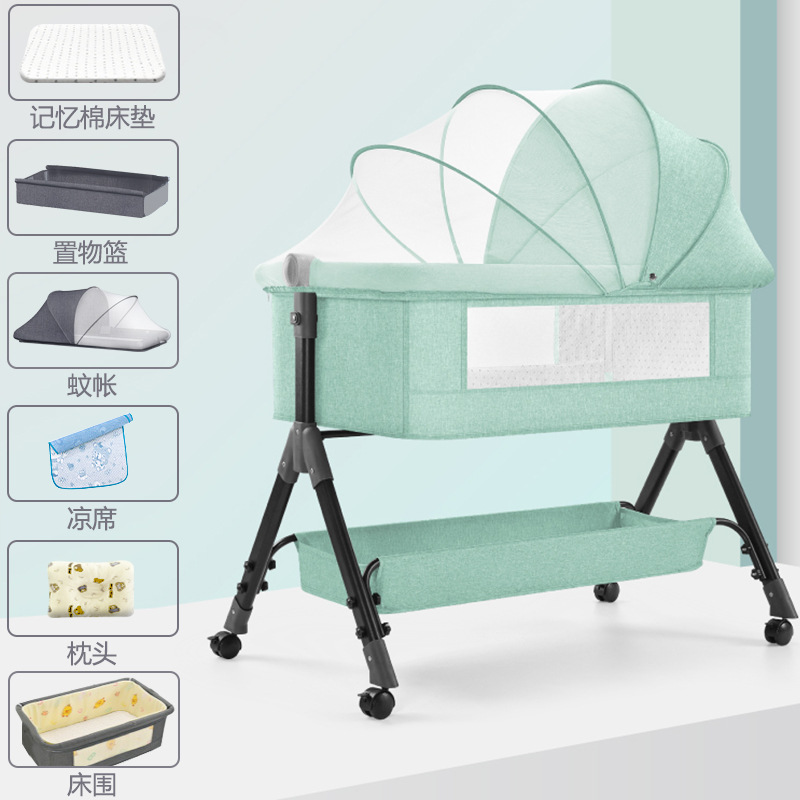 Cuna de bebé Cama lateral Cama de recién nacido Cama grande de costura Cama de cuna para bebé Cama para niños Multifuncional móvil plegable