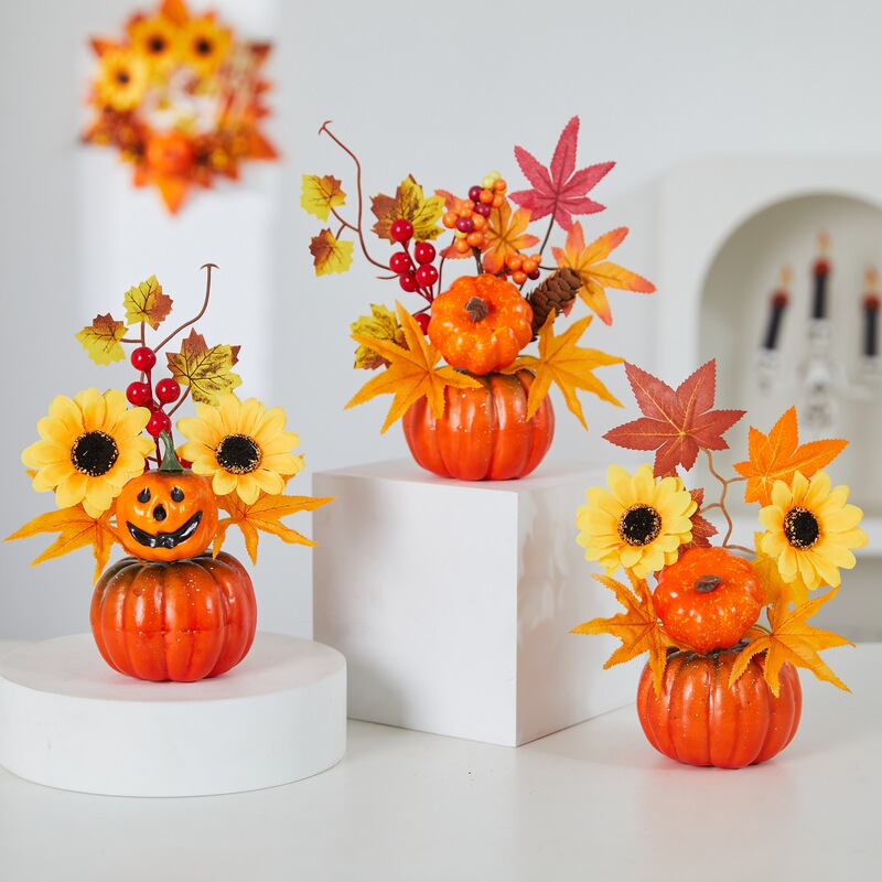 Cross-Border New Product Halloween Decoration Maple Leaf Simulation Pumpkin Autum Harvest Festival Ghost Festival Scene Decoration Ornaments