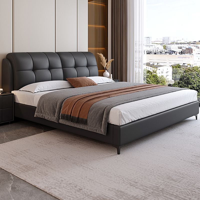 Modern Minimalist Soft-Packed Solid Wood Leather Bed 1.8X 2m Double Bed Master Bedroom Large Bed Home Bedroom 1.5m Single Bed