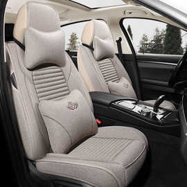 汽车坐垫全套五座四季通用新款全包围亚麻布艺座垫小车车垫座套