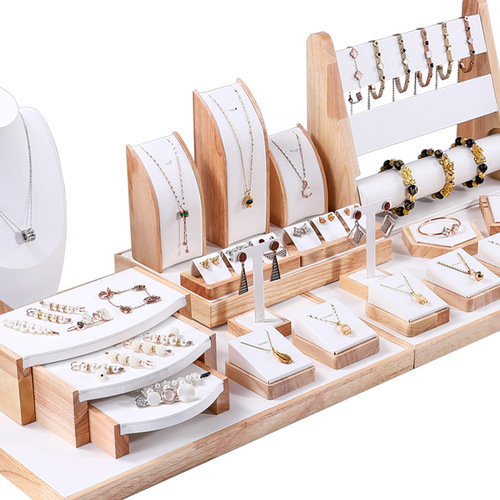 Factory wholesale white leather jewelry counter display props necklace ring earrings display stand display tray jewelry tray