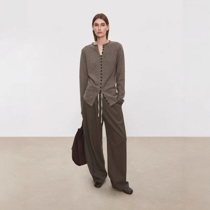 Joc Korean Style Single-Row Multi-Button Soft Waxy Rolled Edge Wool Knitted Cardigan for Women in Autumn and Winter with Versatile Slimming Look Sweater