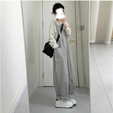 早秋穿搭套装女大码胖mm条纹连帽卫衣阔腿背带裤休闲减龄连体裤子