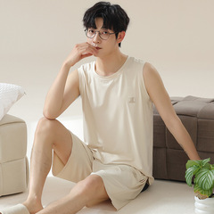 モーダル男性パジャマ男性夏2025新ベスト大サイズは氷糸春秋ホームウェアを着ることができる
