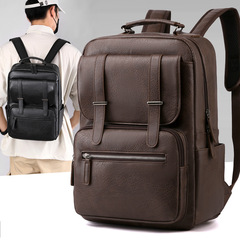 大容量リュックサック男性用リュックサックビジネスpu革トレンドカジュアル大学生用中学かばん男性用カバン