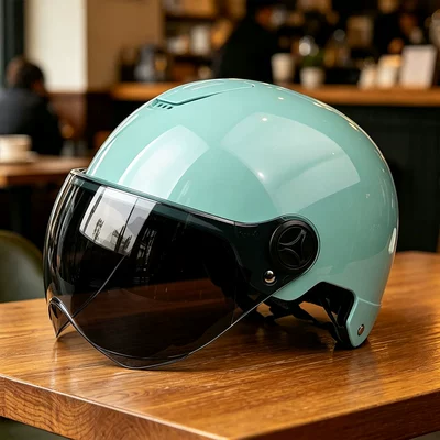 Motosiklet kaskı (dəbilqə) – and Motorcycles, Riding Protection - light-blue-brown-short-mirror