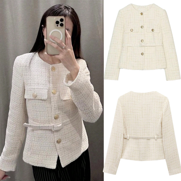 Cross-Border Foreign Trade Spring and Summer New European and American Style Women's Fashion Casual Belted Textured Suit Jacket