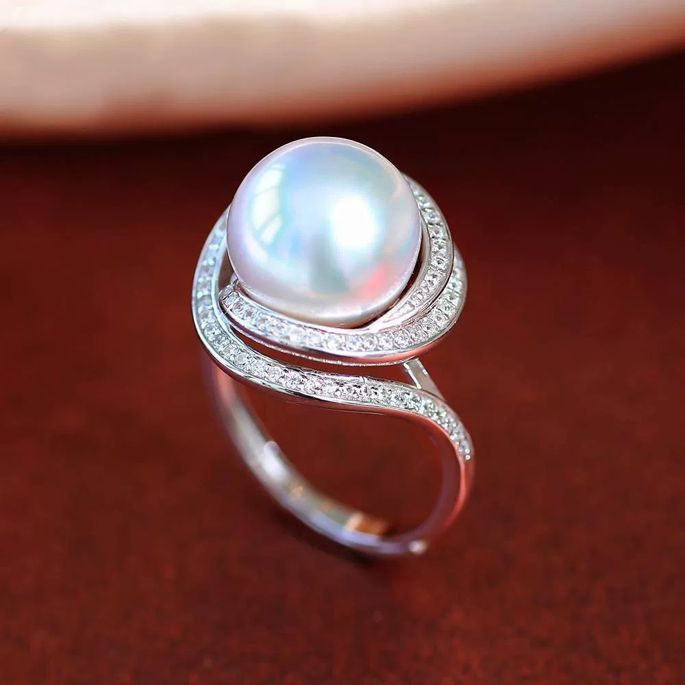 Кольцо из серебра 925 пробы с бусинами из серебра 925 пробы, 11-12 больших белых круглых пресноводных жемчужин, женское кольцо из серебра 925 пробы