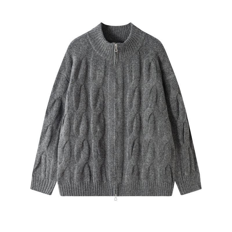 Twisted retro hombre otoño invierno americano cremallera cardigan suéter casual básico americano jersey perezoso suéter de viento