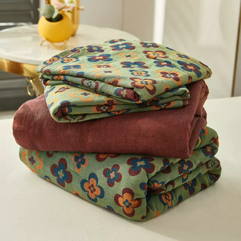 全棉提花双层纱布四件套100纯棉纱裸睡床笠床单被套三件套磨毛