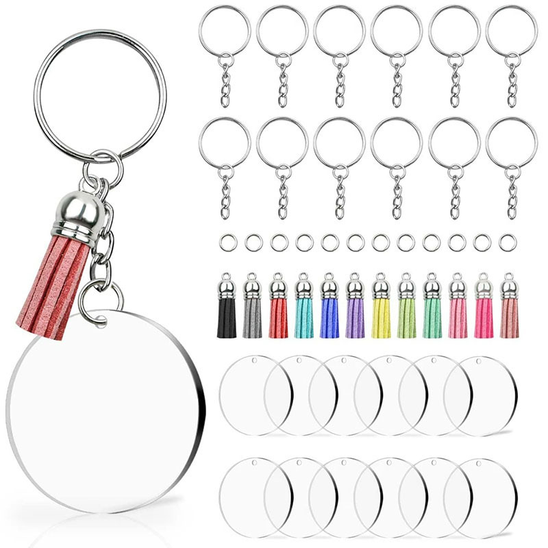 Acrylic Keychain diy Blank Tassel Metal Pendant Creative Gift Female School Bag Pendant Key Chain