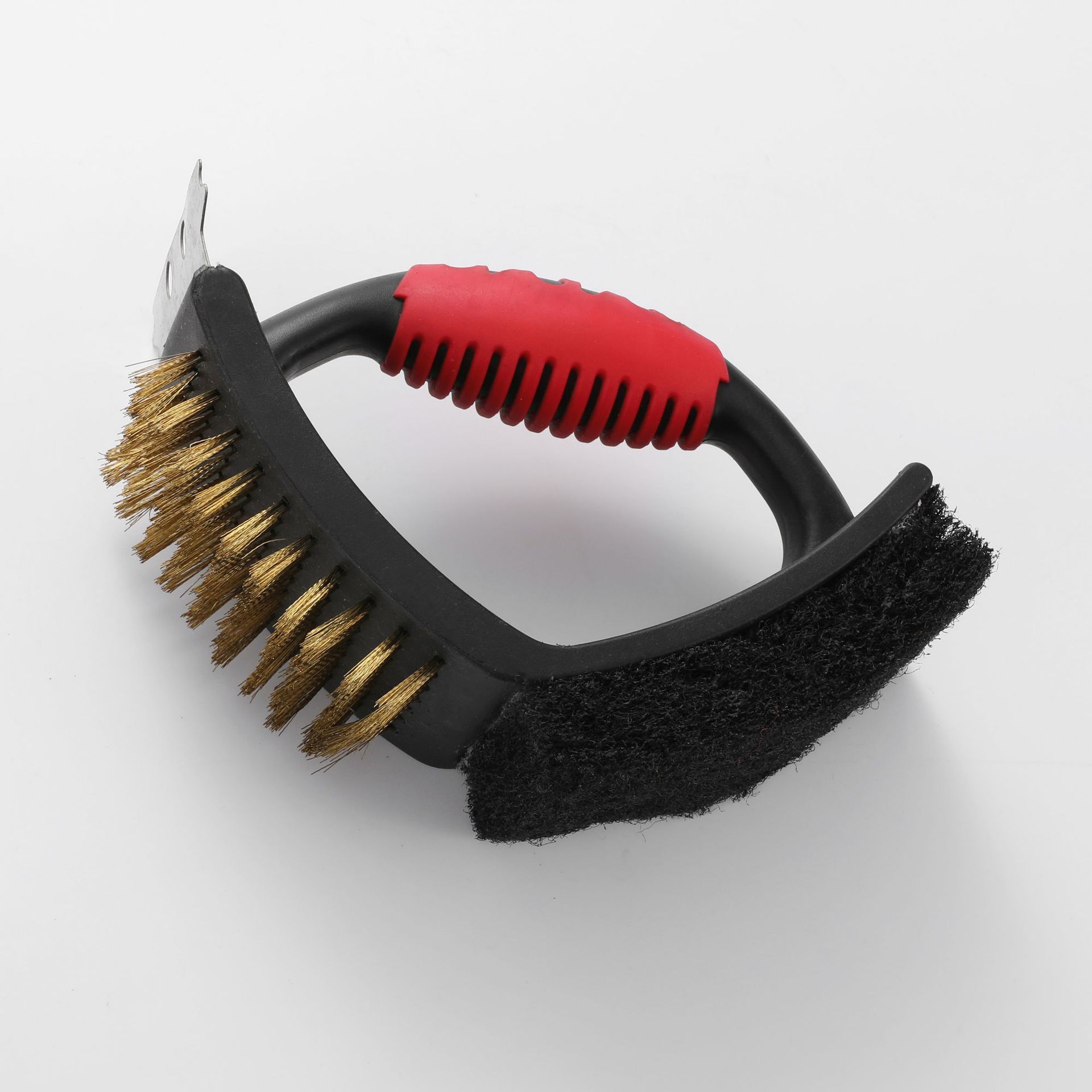 Barbacoa barbacoa cepillo de alambre de cobre hogar barbacoa cepillo de limpieza de tres en uno raspador cepillo de acero en forma de corazón cepillo herramienta de barbacoa