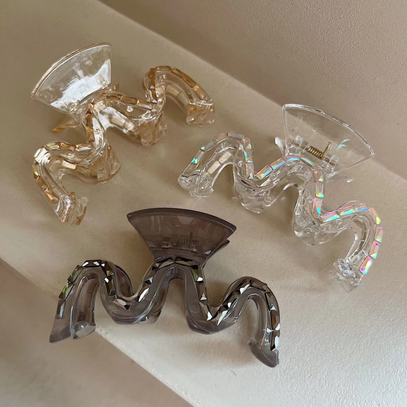Blingキラキラ超閃波クリップ気質シンプル大後頭部ヘアクリップ怠惰風サメクリップ|undefined