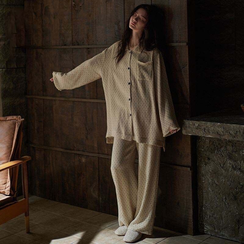 Pajamas for Women Spring and Autum Cloud Cotton Pajamas Long-Sleeved Pants Casual and Comfortable Suits Home Clothes Autum and Winter Ready Stock
