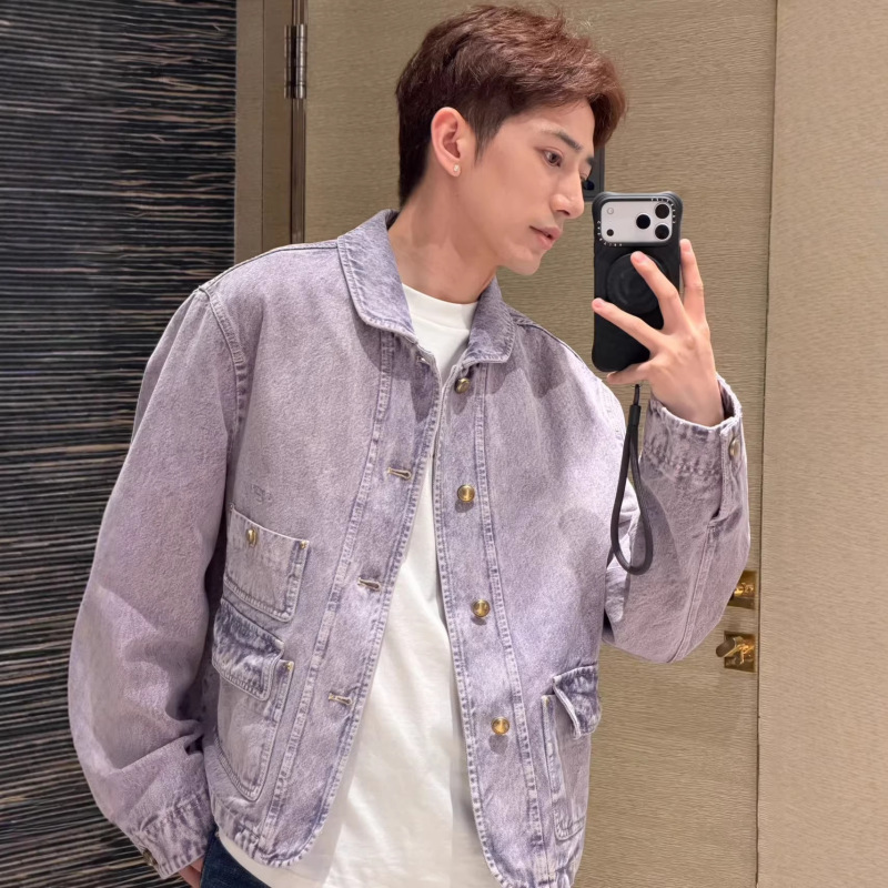 2026L Early Spring New European and American Trendy Brand Washed Vintage Purple Multi-Pocket Denim Jacket + High-End Pants 2026L Early Spring New European and American Trendy Brand Washed Vintage Purple Multi-Pocket Denim Jacket + High-End Pants