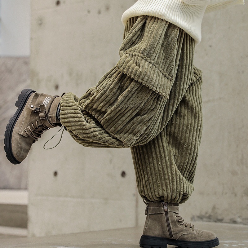WZXSK 소년 CORDUROY 바지 가을과 겨울 큰 어린이 겨울 두꺼운 바지 새로운 어린이 기모 고정