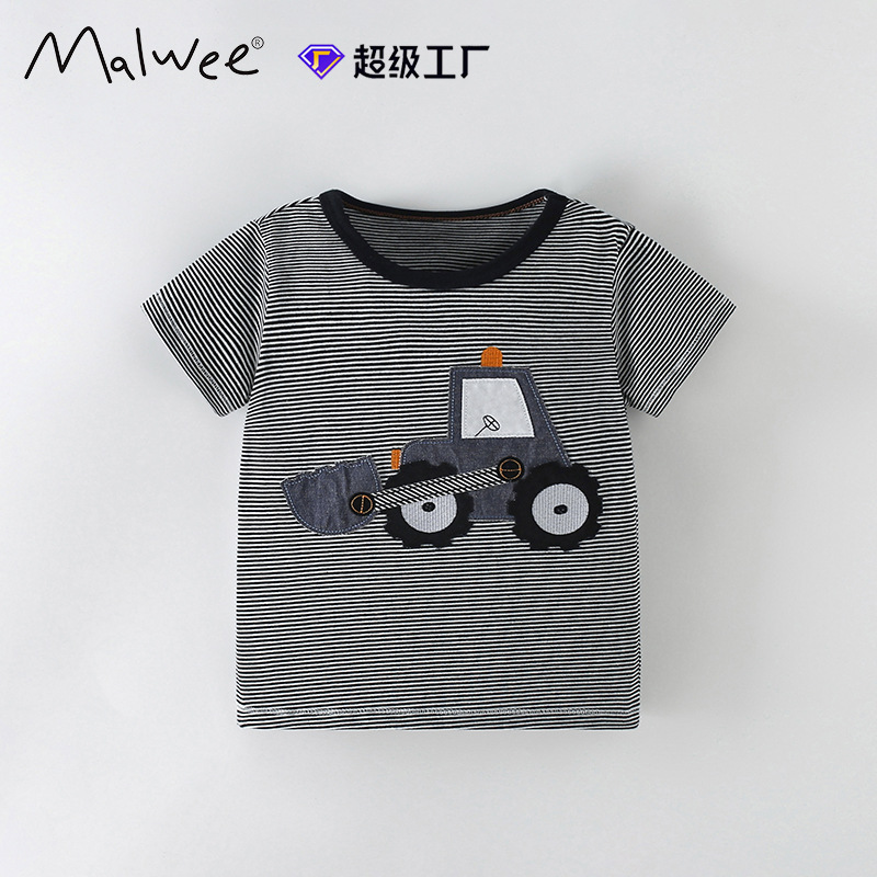 Camiseta a rayas transfronterizas malwee niño cuello redondo mangas cortas Europa y Estados Unidos chaqueta casual para niños al por mayor