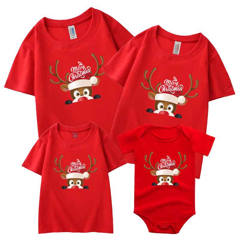 2022 Año Nuevo padre-hijo desgaste de manga corta Camiseta familia decoración del hogar una familia de tres o cuatro Navidad Año Nuevo ropa de actividad