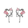 Asymmetrical metal fuchsia zirconium, earrings heart-shaped