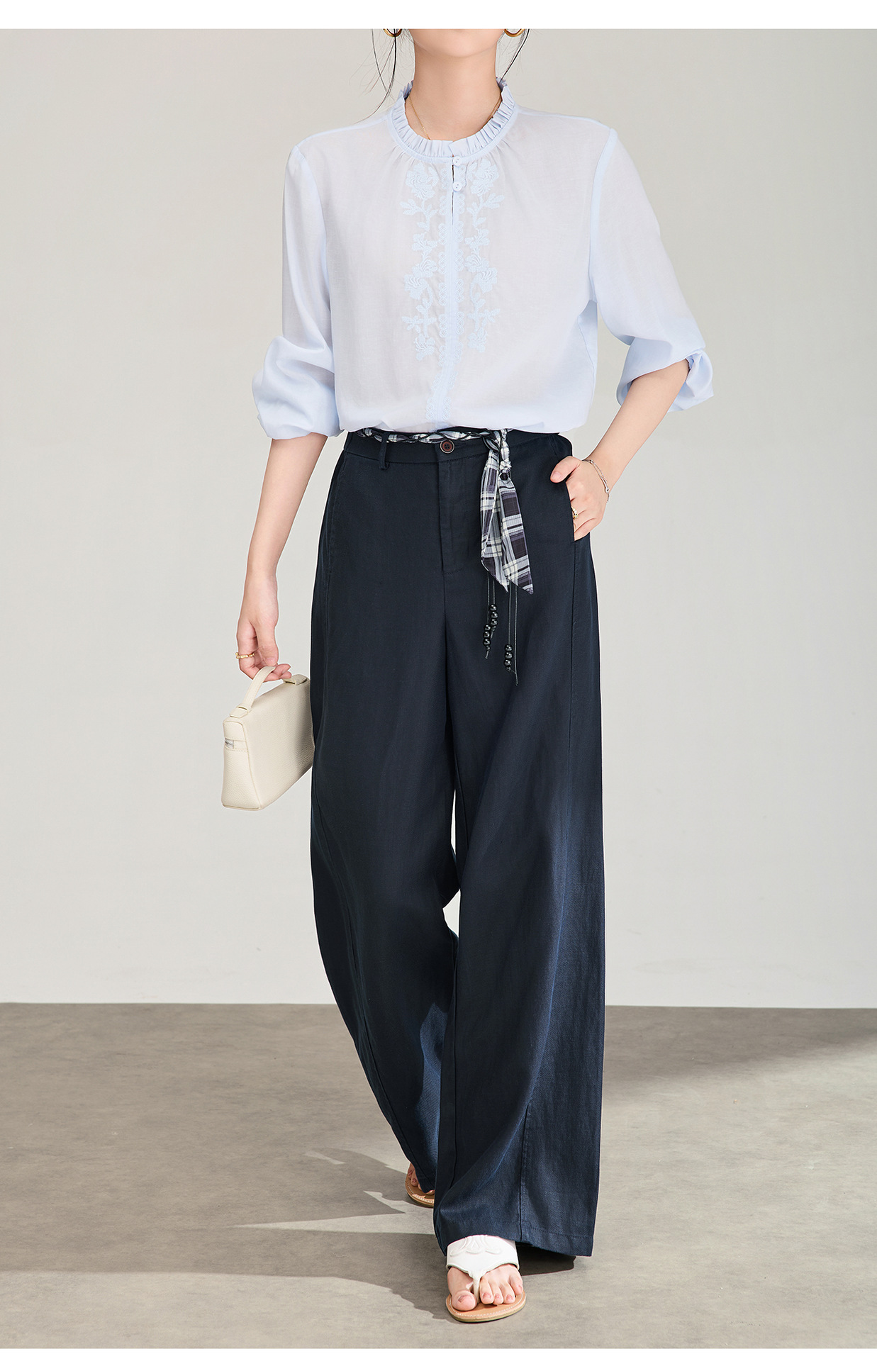 Quần culottes nữ ống rộng chất liệu linen phối dây rút cạp — màu sắc chi tiết 20