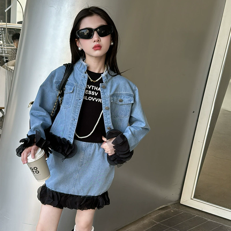 Fashionable set, denim skirt, autumn, city style, for teenagers, western style, (Cross-border trading)
