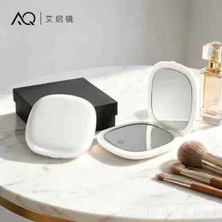 随身便携折叠led化妆镜发光镜子 礼品圆形放大手持led化妆镜带灯