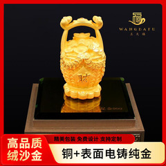 電鋳金の置物、開店祝いのギフト、一桶金の置物、ベルベットサンドゴールド工芸品、家庭用ギフト