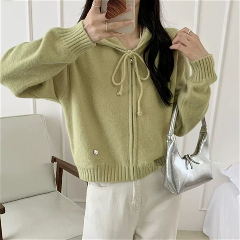 Autumn and Winter New Style Lazy Style Loose Casual Thick Sweater Jacket Korean Style Double Zipper Hooded Knitted Cardigan for Women Autumn and Winter New Style Lazy Style Loose Casual Thick Sweater Jacket Korean Style Double Zipper Hooded Knitted Cardigan for Women