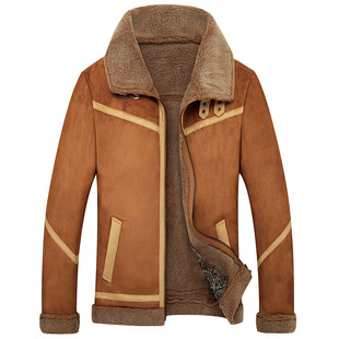 wish 2021 Autumn and Winter Men's Lamb Fur Jacket Youth Fleece-Lined Thickened Fur One Solid Color Jacket for Men