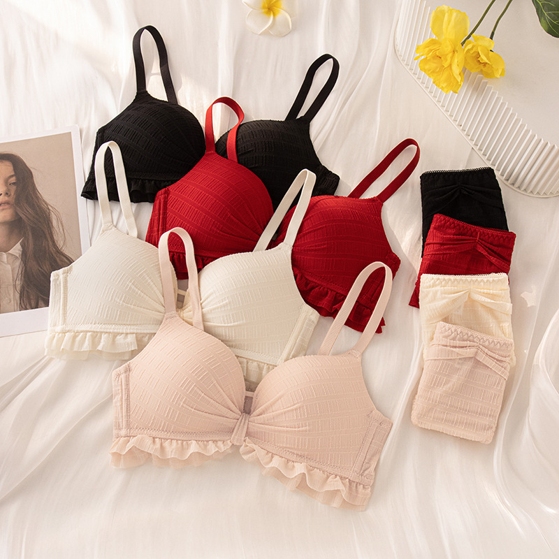 H2315 pure desire style wooden ear lace girl gathered bra cover with thin bottom thick wireless underwear
