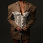 跨境欧美蕾丝拼接西装高级感西装女时尚性感收腰显瘦垫肩西装外套