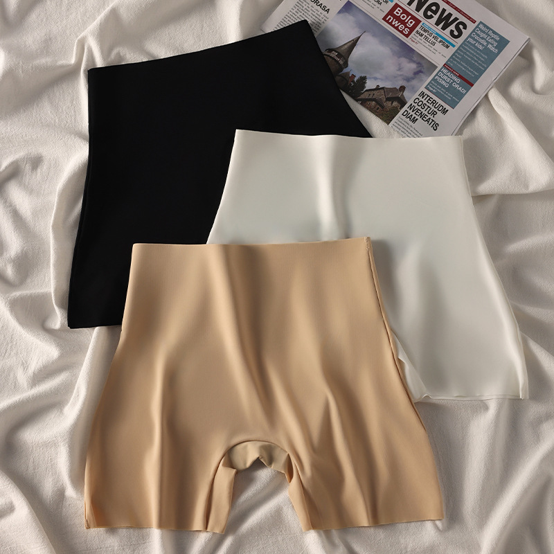 7A pantalones de seguridad de cintura alta sin costuras de seda de hielo para mujer, abdomen y caderas, ropa interior antibacteriana, estilo fino de verano, transpirable, anti-rizado, sin cintura