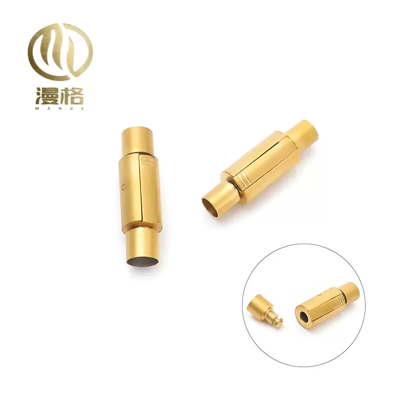 双杠按扣一字扣圆柱形扣按扣 不锈钢金色扣手绳diy编织绳皮绳扣