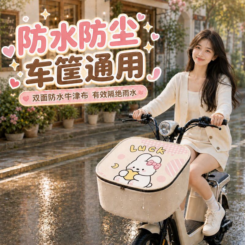 Electric Bicycle Basket, Rain-Proof Basket, Foldable Storage Basket, Dust-Proof, Waterproof, Sun-Proof, Cute Cartoon Storage Bag