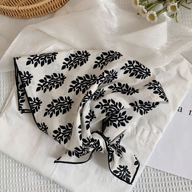 2025 versión coreana de la pequeña bufanda de seda femenina primavera y otoño temperamento salvaje 58CM algodón pequeño cuadrado bufanda pequeña decorativa bufanda pequeña bufanda pequeña