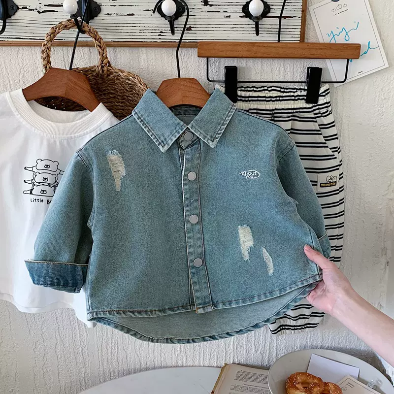 童装2025新款男童牛仔外套儿童春秋上衣中小童男孩时髦洋气衬衫潮