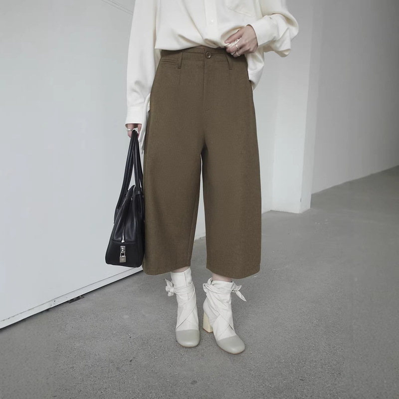 Love and Nancy Thirteen Lines Winter Old Money Style Thickened Warm Relaxed Versatile Cropped Wool Pants 04008