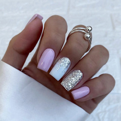 Pure Color Taro Purple Gentle Girl Nails Instagram Style Glitter False Nails Sweet Overseas Trade Version Wearable Nails