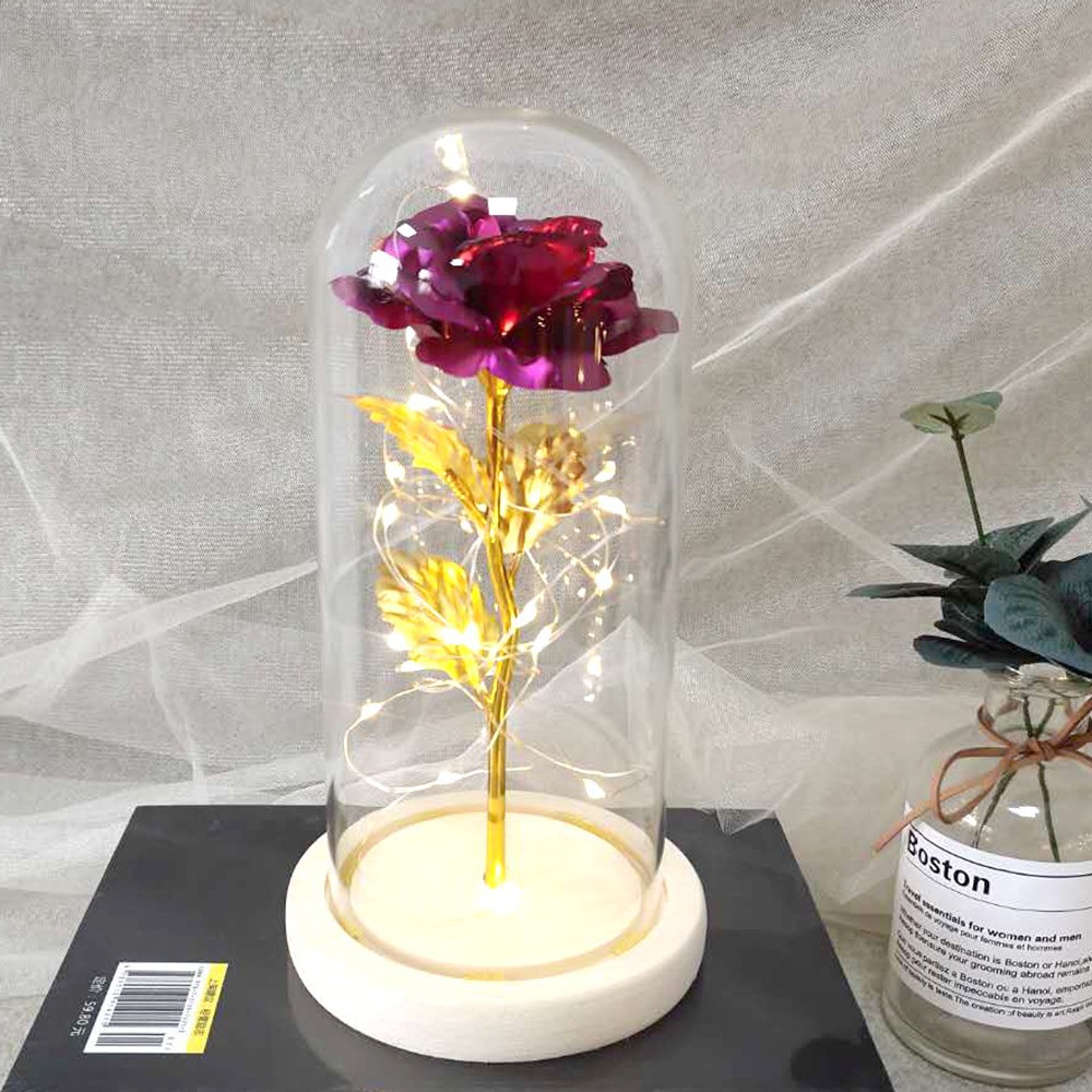 Lámpara de oro, flor de rosa, pantalla de vidrio, día de la madre, Navidad, día de San Valentín, regalo de cumpleaños, decoración de novia, simulación transfronteriza