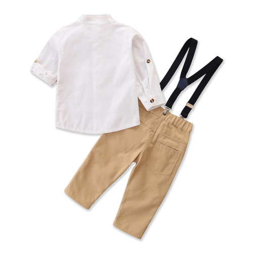 SAMGAMI BABY Autumn New Children's Clothing Fashion Korean Version Boys' Gentleman Set White Shirt + Overalls
