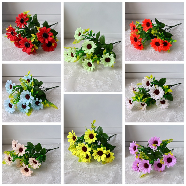 Flor de margarita artificial con 7 cabezas, margarita africana, flor de seda de manzanilla, arreglo floral decorativo de crisantemo, ramo artificial.