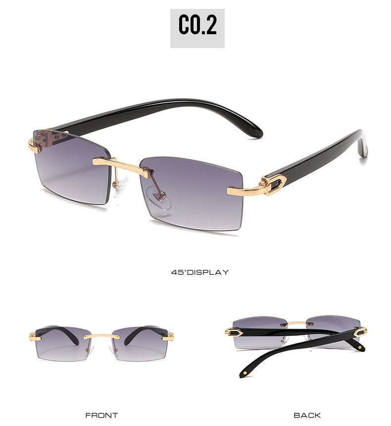 2021 Neue rahmenlose Sonnenbrille in Box, europäische und amerikanische Mode, Hornbesatzbrille, personalisierte Sonnenbrille in Geleefarbe für Frauen_voghion.com